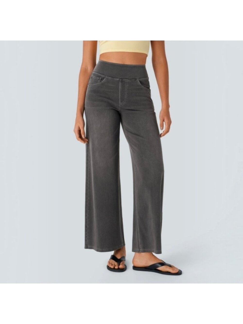 NWT Halara XLarge Flex High Waisted Pull On Baggy Wide Leg Jeans Womens Gray 031